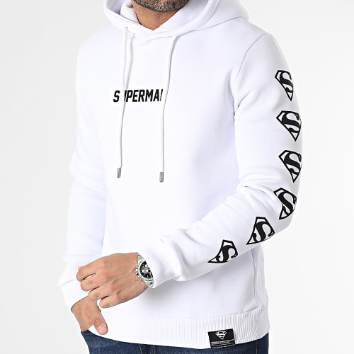 Sweat Capuche Textured Logo Blanc Noir