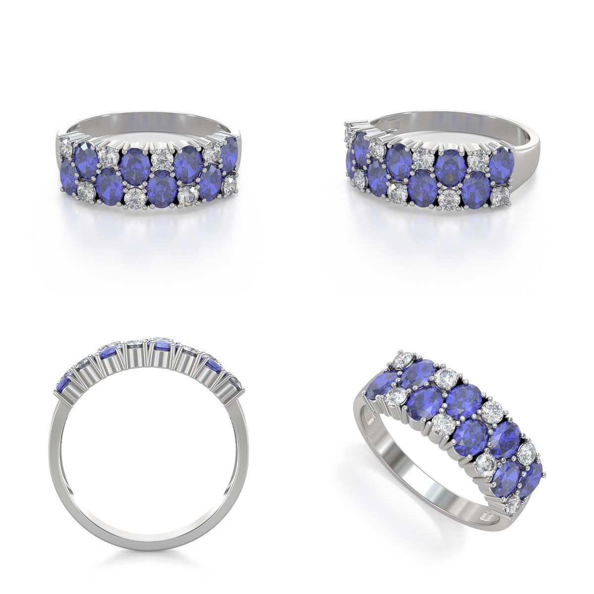 Bague ADEN Or 585 Blanc Tanzanite et diamants 2.524grs
