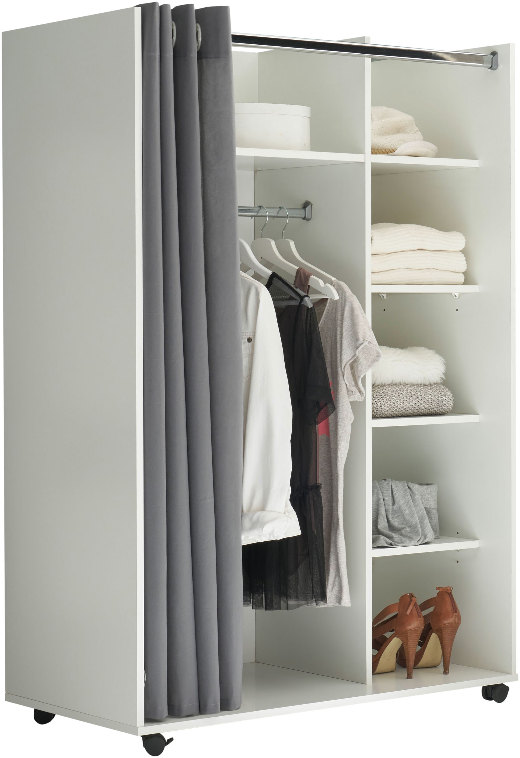 Schlafkontor Kleiderschrank »Jenke Kleiderschrank Schlafzimmerschrank auf Rollen - BESTSELLER« Allzweckkleiderschrank Schrank mit modernen Vorhang Garderobe