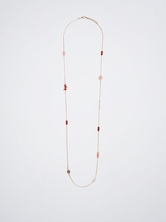Colar multicolorido com pedra - Coral