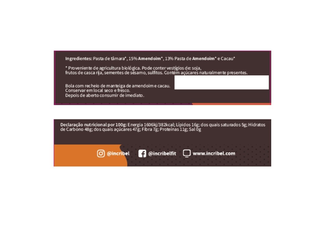 BOLA ENERGÉTICA INCRÍBEL AMENDOIM CACAU 30 G