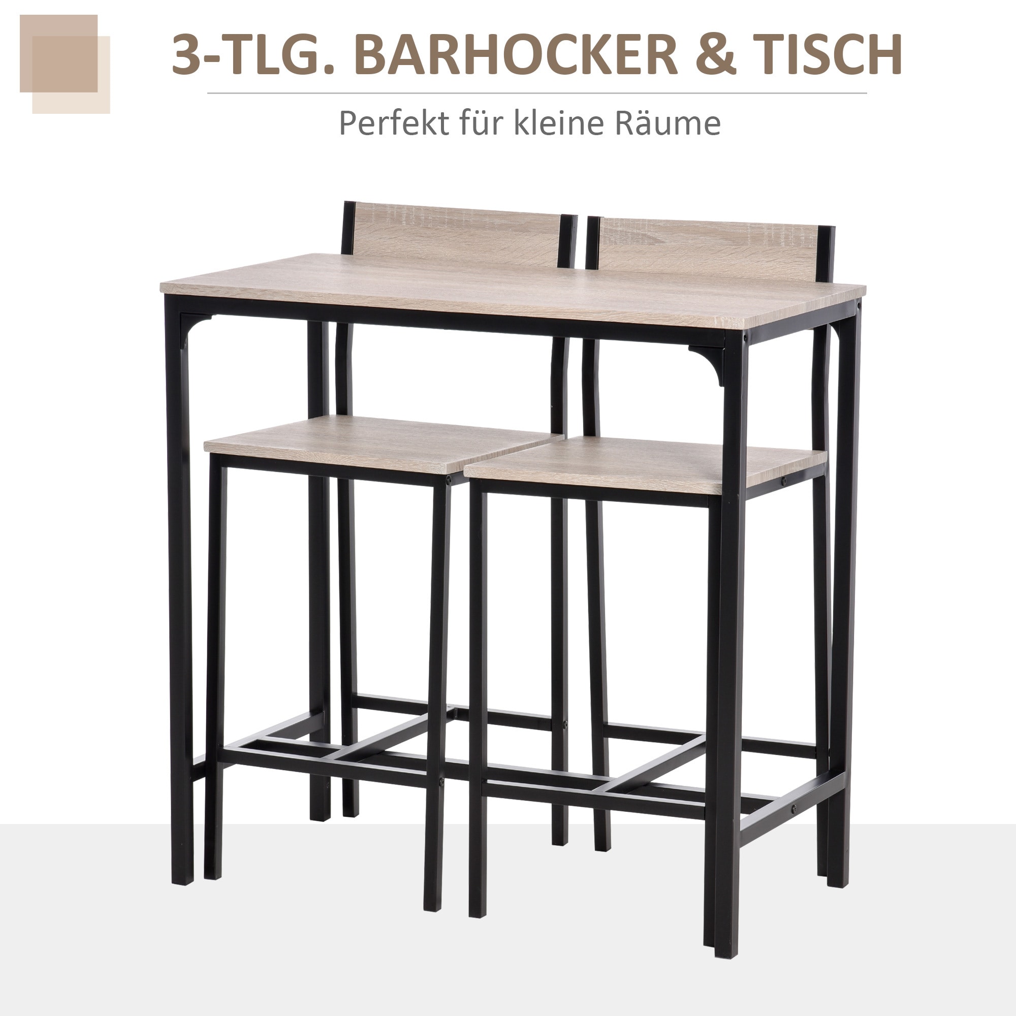 HOMCOM Bartisch mit 2 Stühlen natur, schwarz