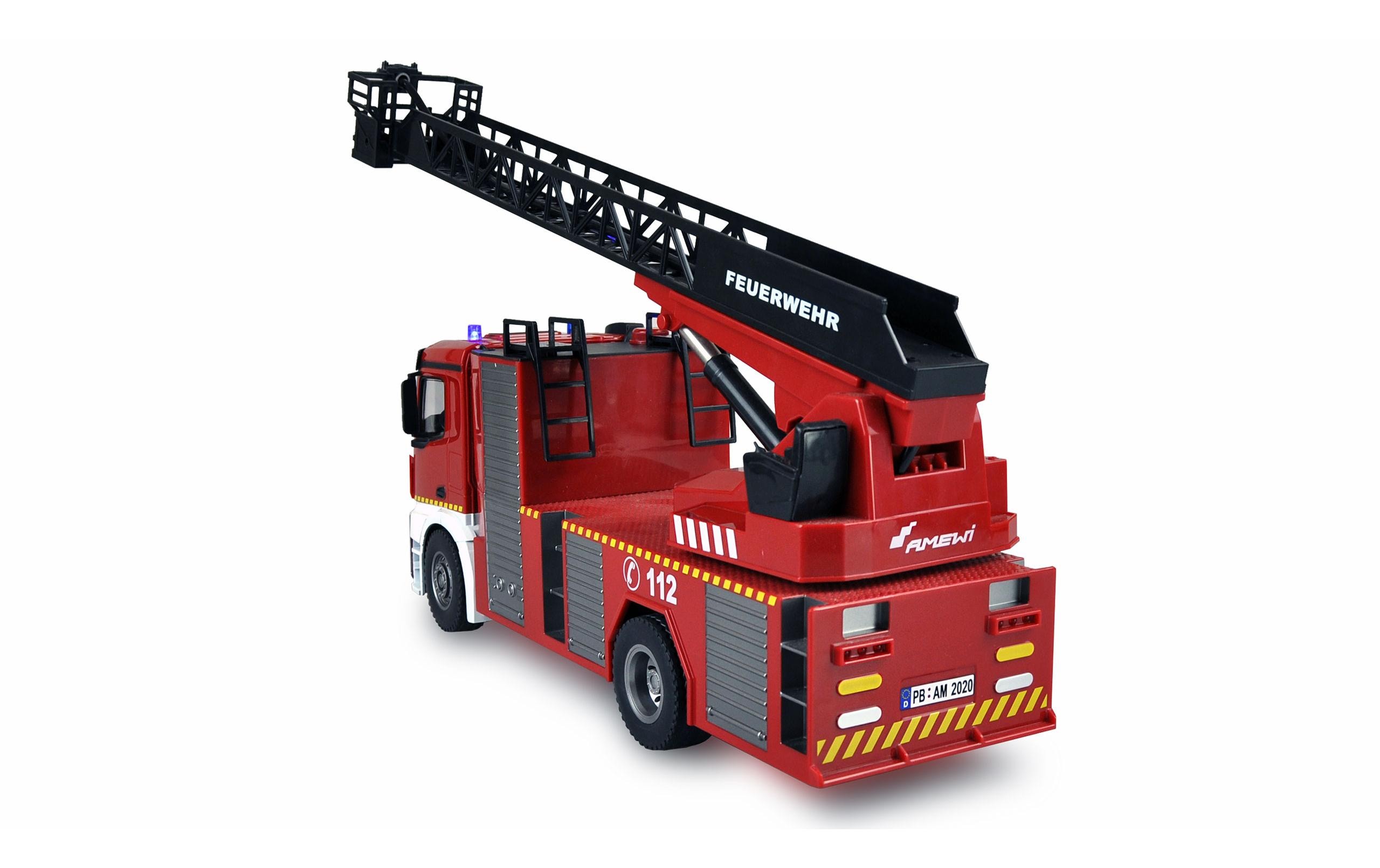 Mercedes Benz Arocs Feuerwehr Drehleiter RTR, 1:18<br>Realistisches Feuerwehrauto mit Beleuchtung, Soundeffekten und Wasserwerfer