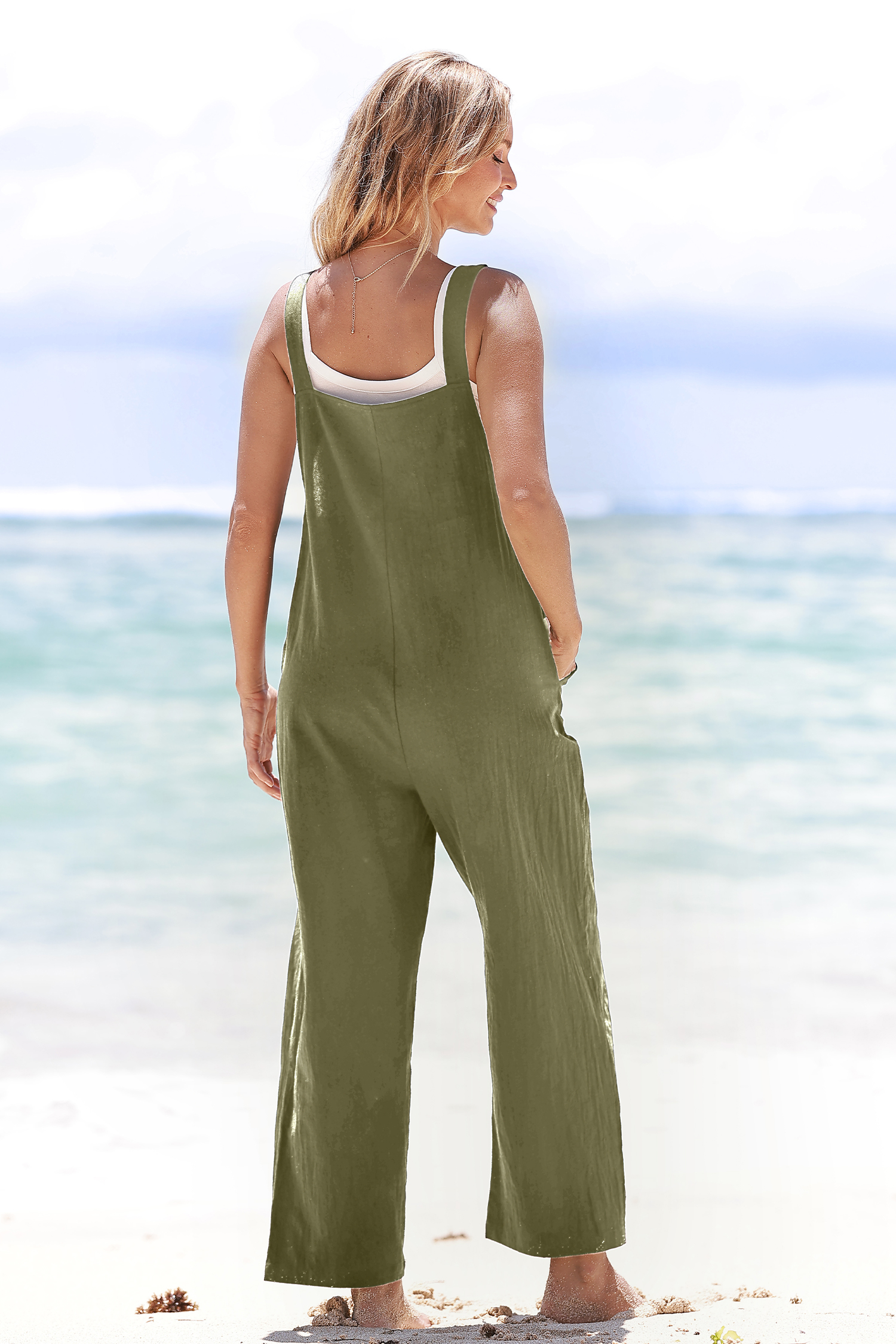 Combinaison salopette en pur coton vert olive