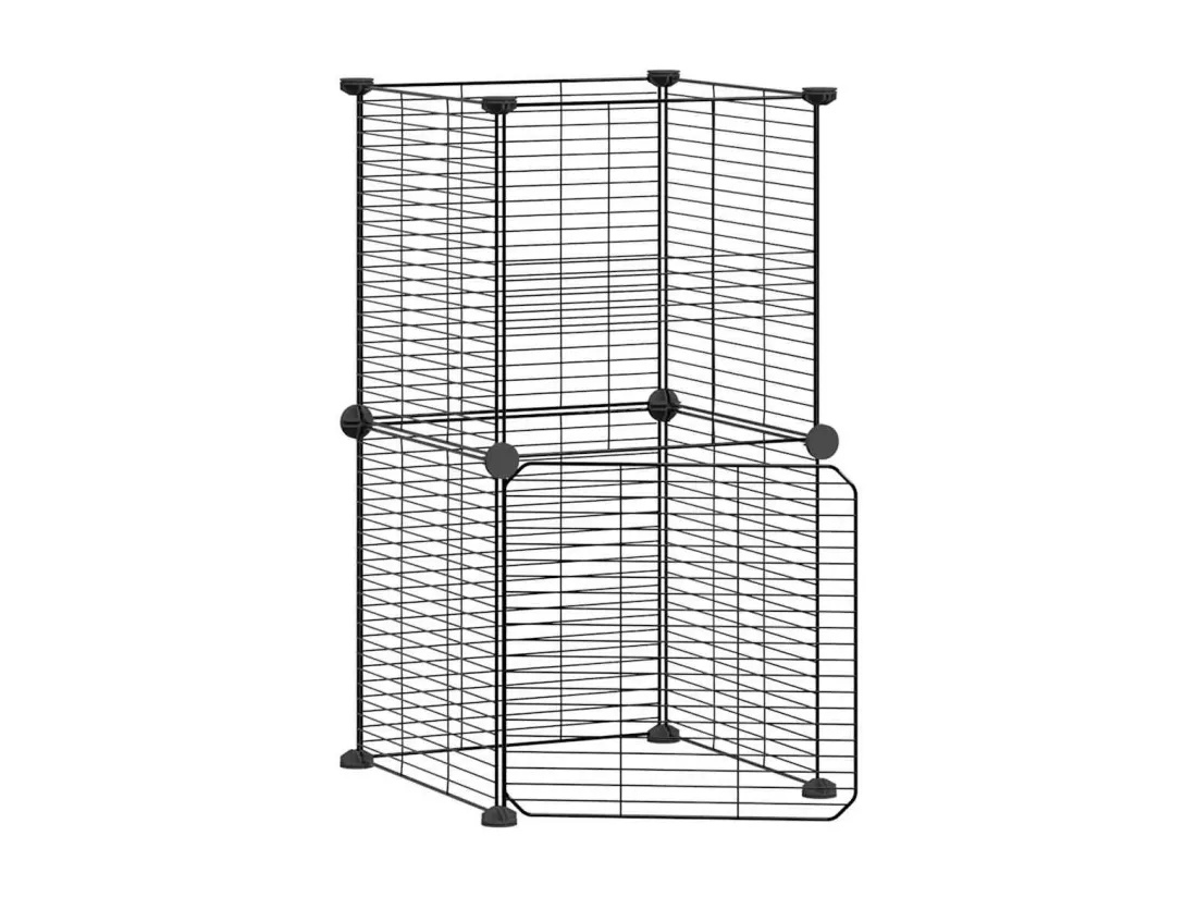 Cage animaux de compagnie à 8 panneaux et porte Noir 35x35 cm