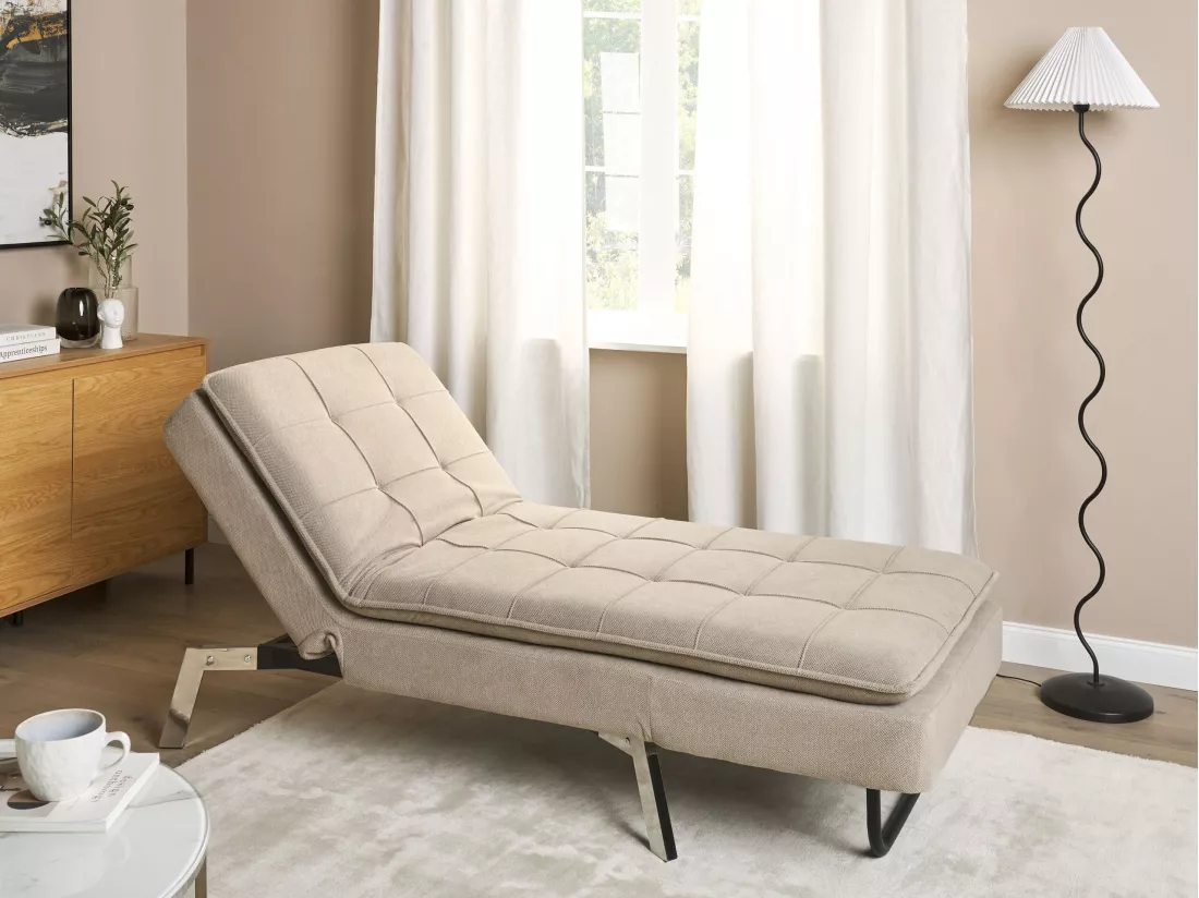 Chaise longue en tissu beige LOIRET