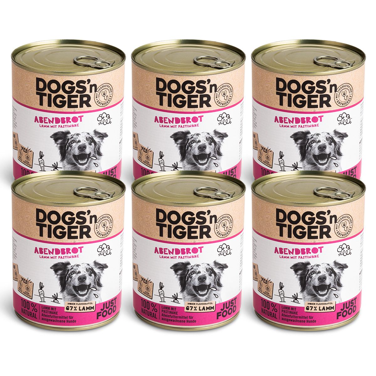 Dogs’n Tiger Adult Premium Hundefutter, Abendbrot, Nassfutter, Getreidefrei, Lamm & Pastinake