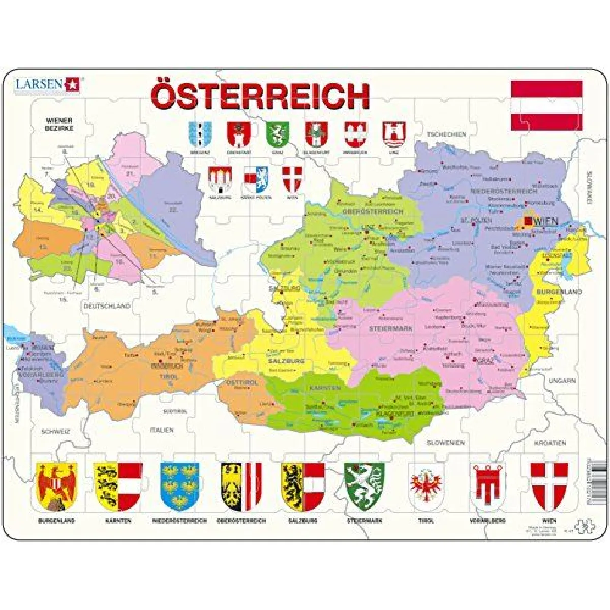 Larsen Puzzle Carte de l'Autriche - 70 pcs