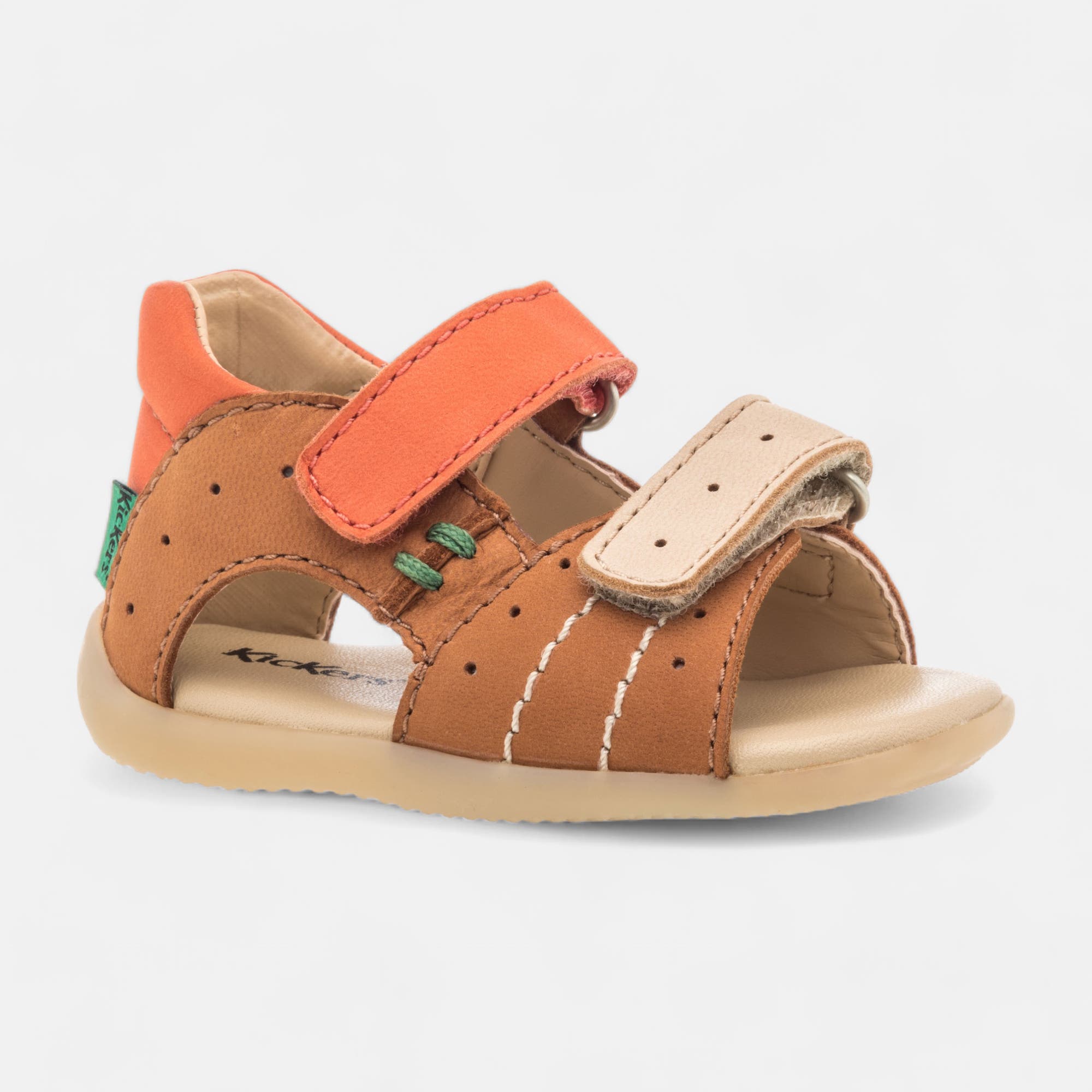 Nu-pieds Bébé garçon en cuir cognac