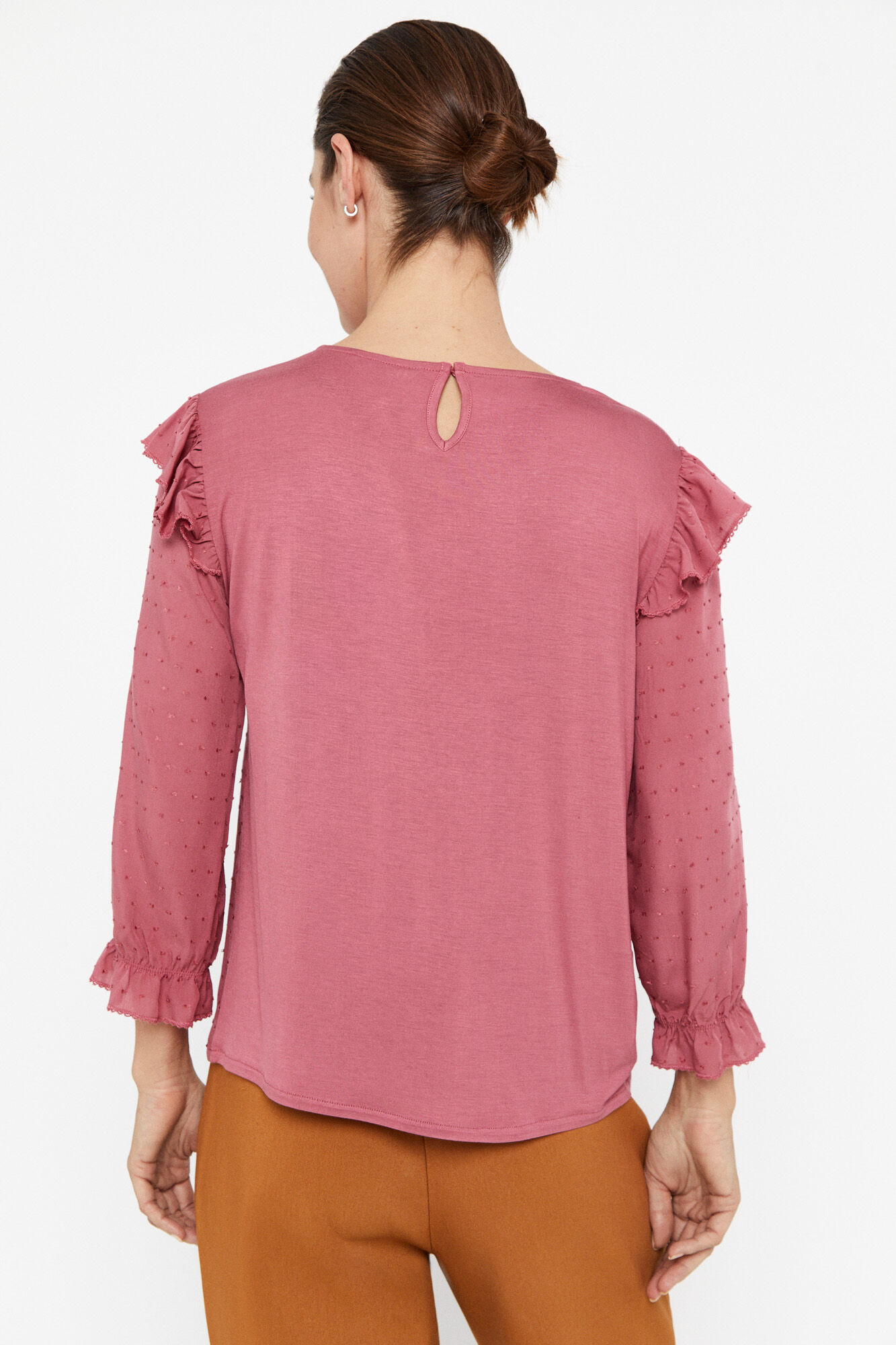 Top com detalhes em penas - Rosa