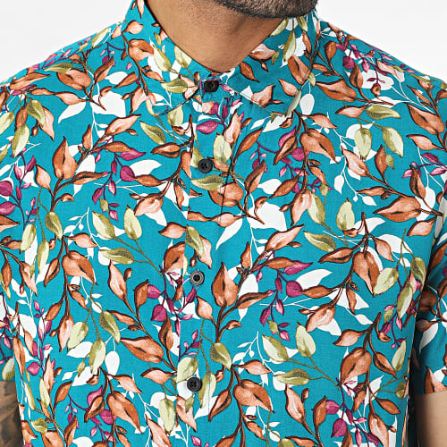 Chemise Manches Courtes Bleu Floral