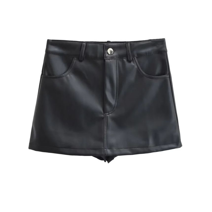 Flotto - Hoge taille, effen imitatieleren mini-kokerrok