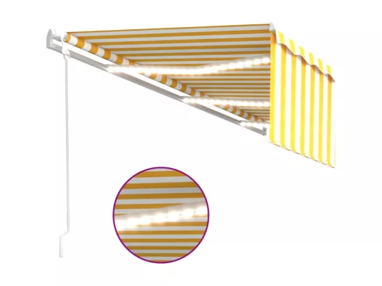 Auvent automatique capteur de vent LED 6x3 m Jaune et blanc