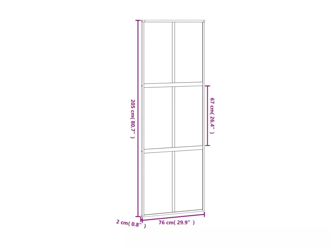 Porte coulissante noir 76x205 cm verre trempé aluminium