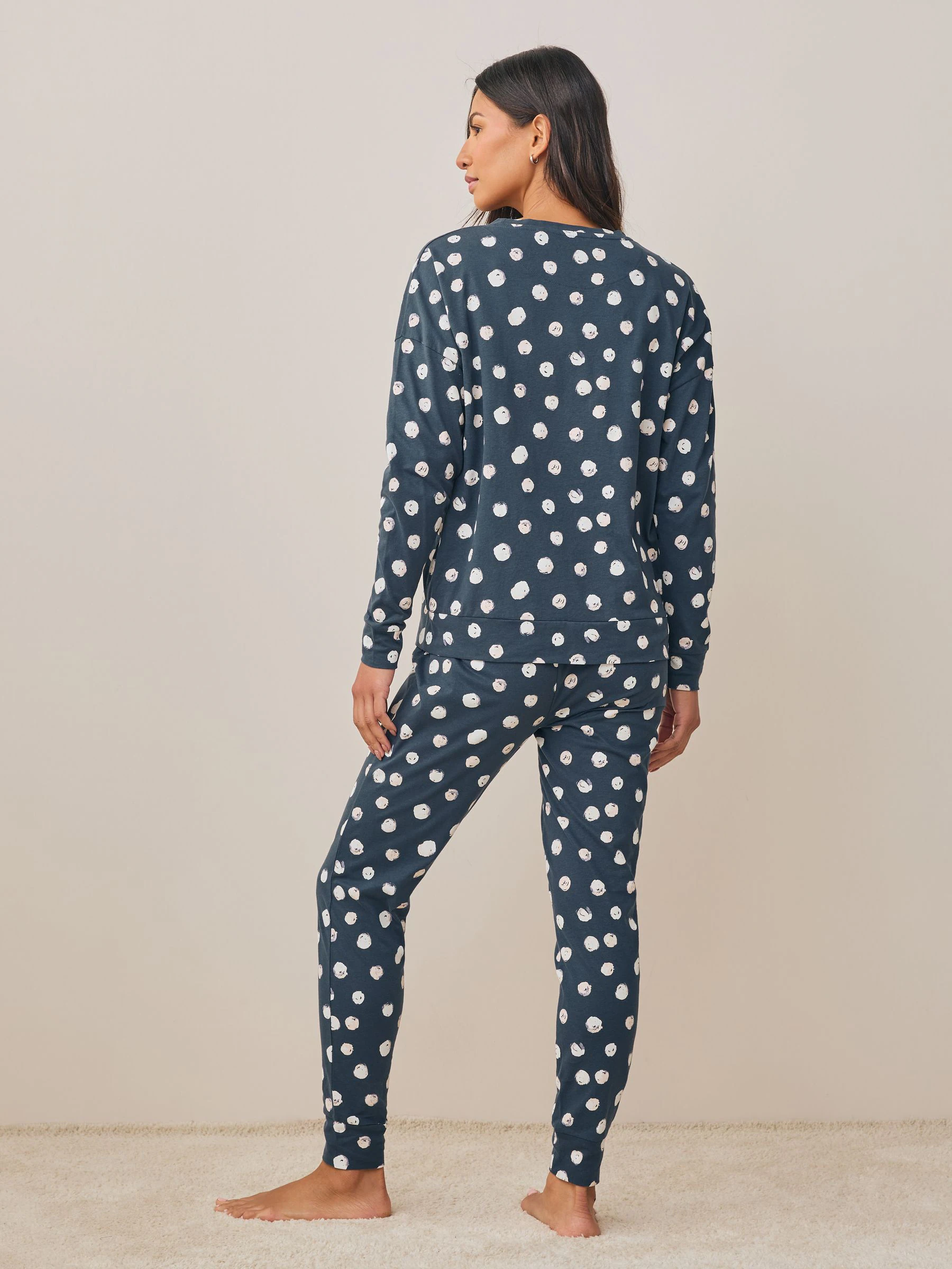 Marineblauwe stip - Pyjama met lange mouwen