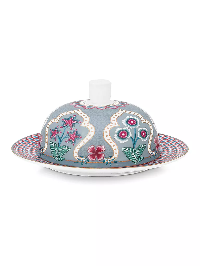 PIP STUDIO Butterdose rund 17x8cm FLOWER FESTIVAL Light Blue hellblau