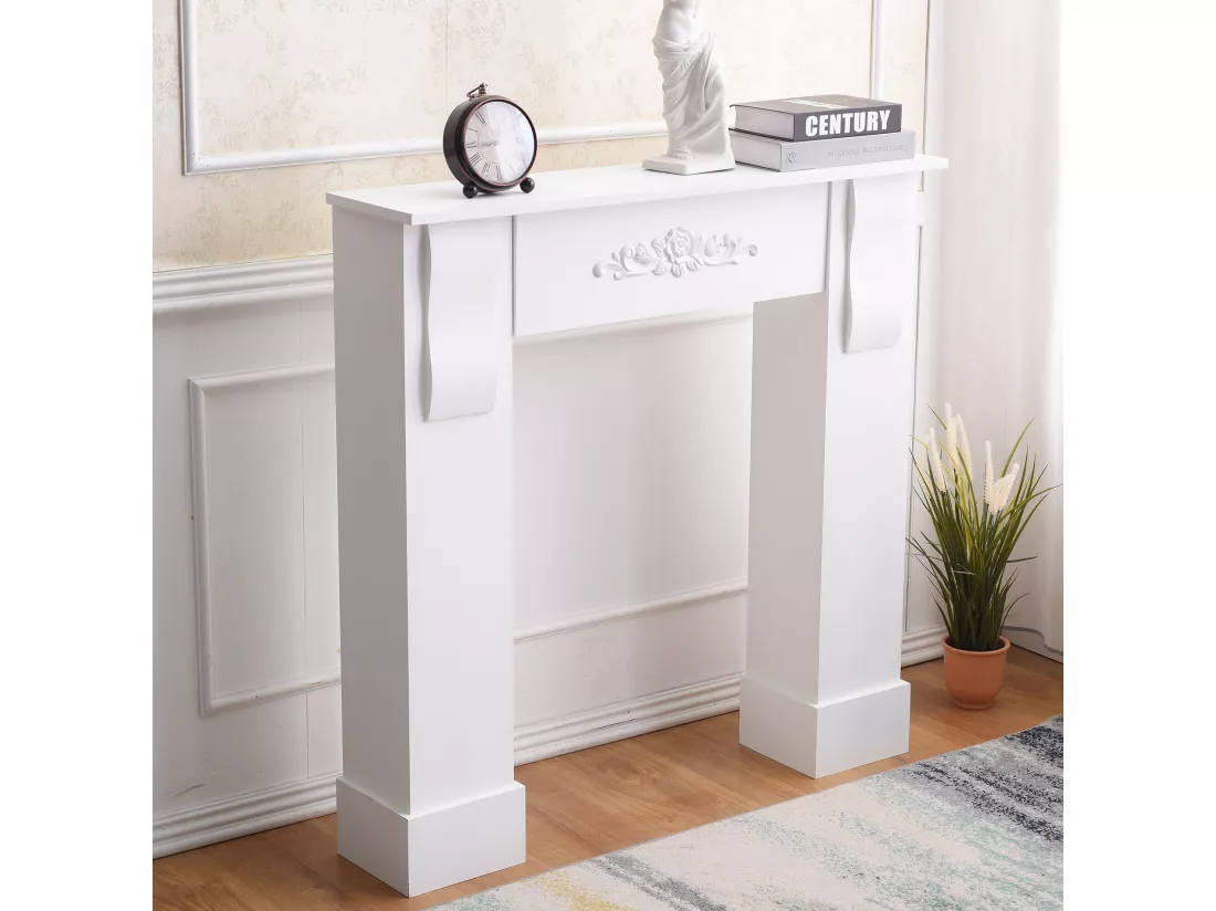 Cadre Cheminée Décoratif Florale Bois Blanc Rustique 92x93x22,5