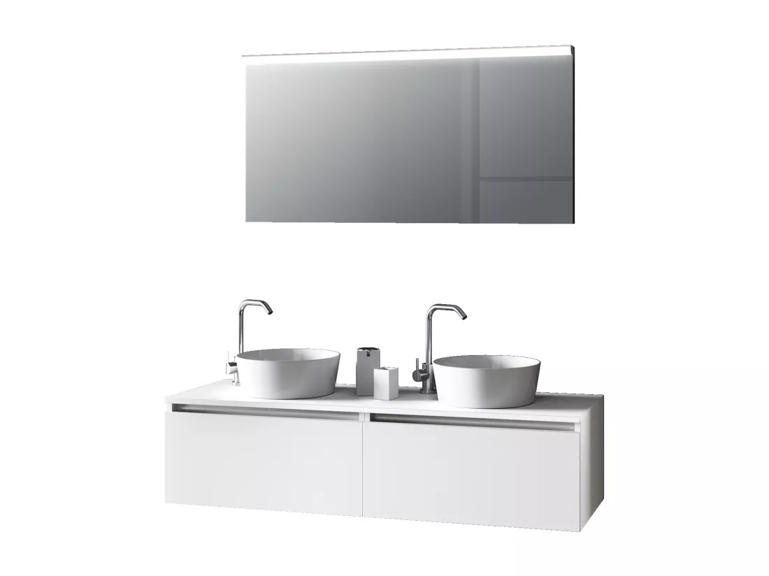 Ensemble salle de bain double vasque 6 pièces AURORA blanc
