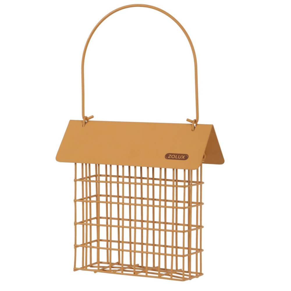 Support pain de graisse en métal avec toit miel marron pour oiseaux