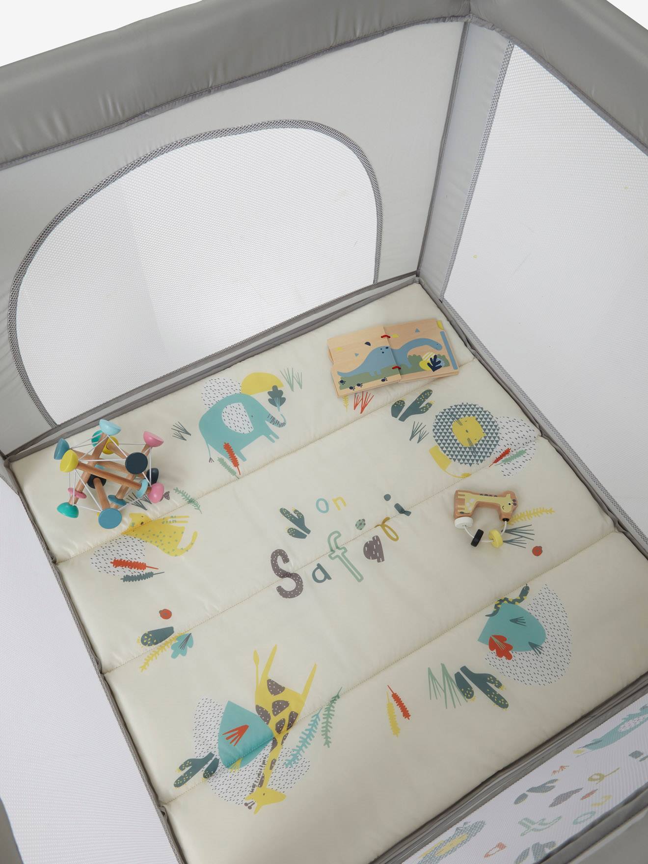Cercadinho portátil dobrável Baby'park azul escuro liso com estampas
