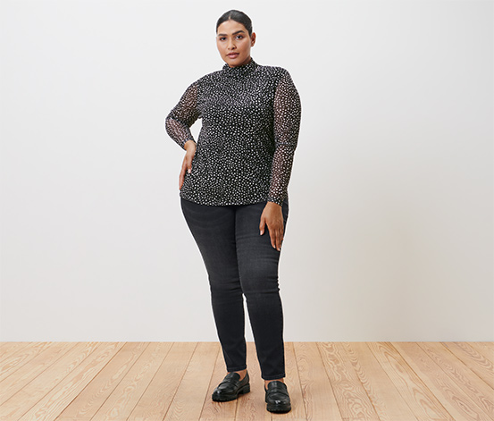 Gepunktetes Mesh-Rollkragenshirt