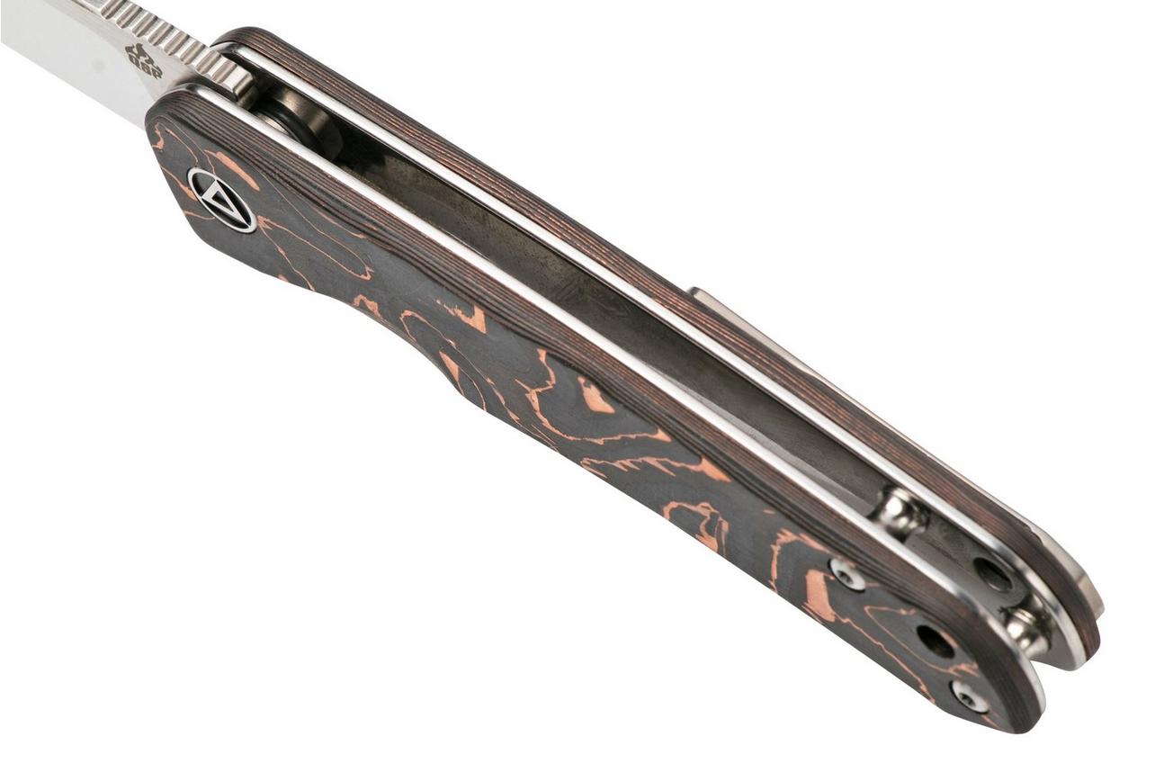 QSP Knife Otter QS140-B1 Satin, Copper Foil Carbonfiber zakmes