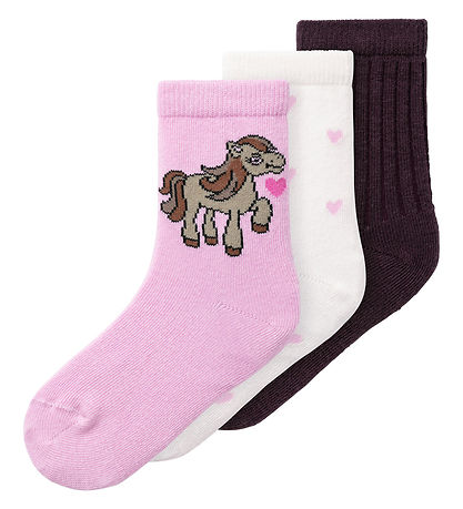 Name It Strømper - 3-pak - NmfNadia - Jet Stream/Pastel Lavender