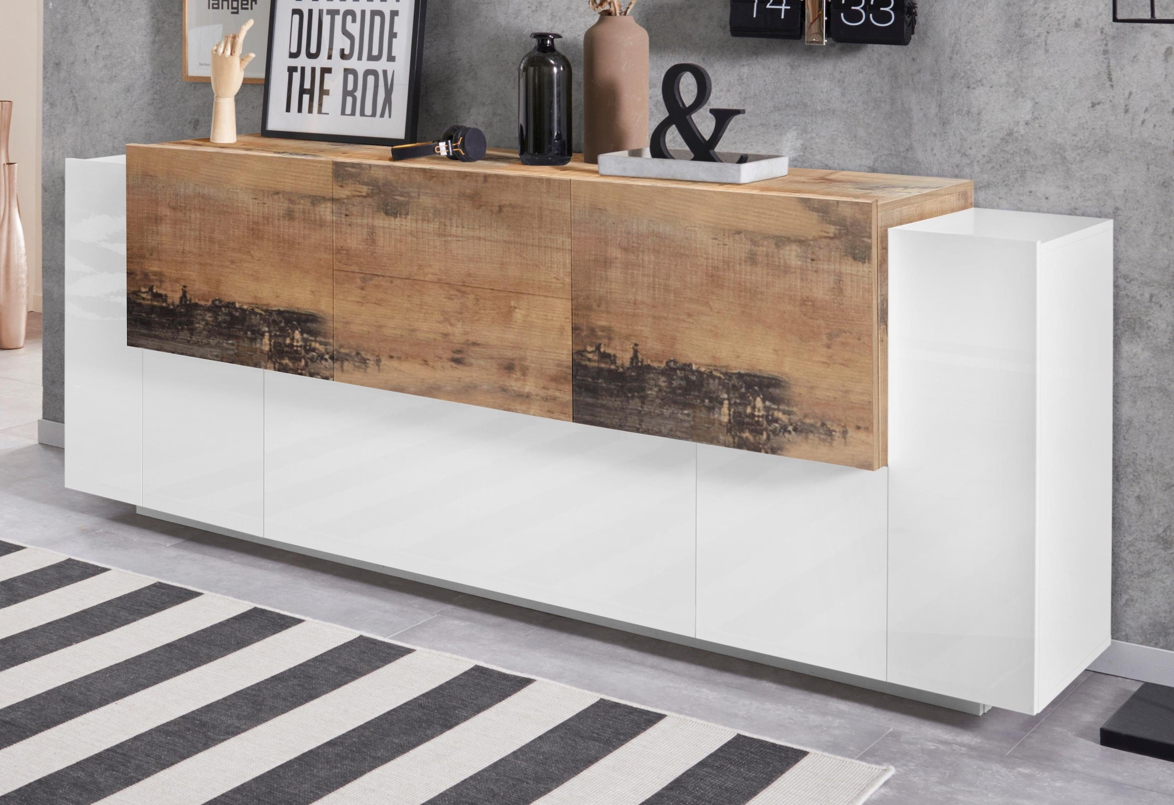INOSIGN Sideboard »Coro, Kommode, Schrank, Kredenz, grifflos mit Einlegeböden« 1 Klappe,4 Türen,2 Schubkästen Doppeltiefe, Breite 220