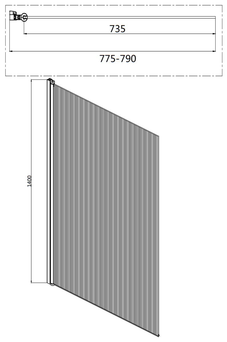 Eastbrook Fluted badwand met ribbelglas 80x140cm links zwart mat