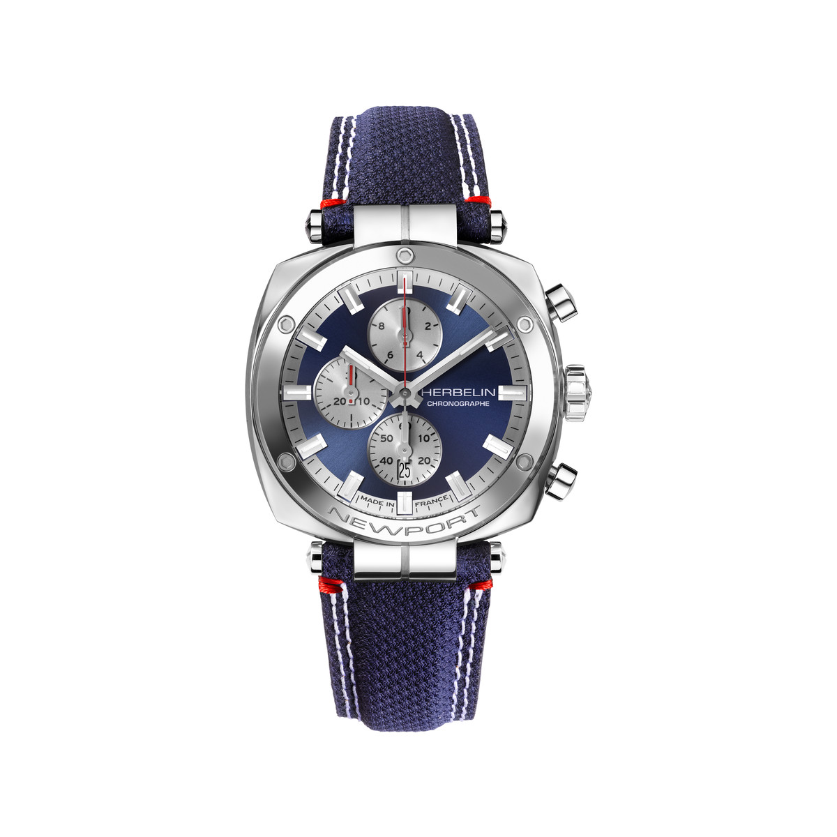 Montre HERBELIN Newport Heritage homme acier bracelet cuir bleu
