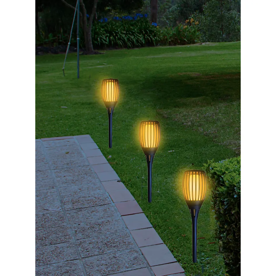 Prikspot - solar tuinverlichting - vlameffect - zwart - 78 cm
