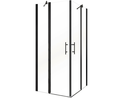 Hoekinstap met draaideur SCHULTE Alexa Style 2.0 ExpressPlus 80 x 80 cm, zwart profiel, helder glas met vuilafstotende coating, deurscharnier links, deurscharnier rechts