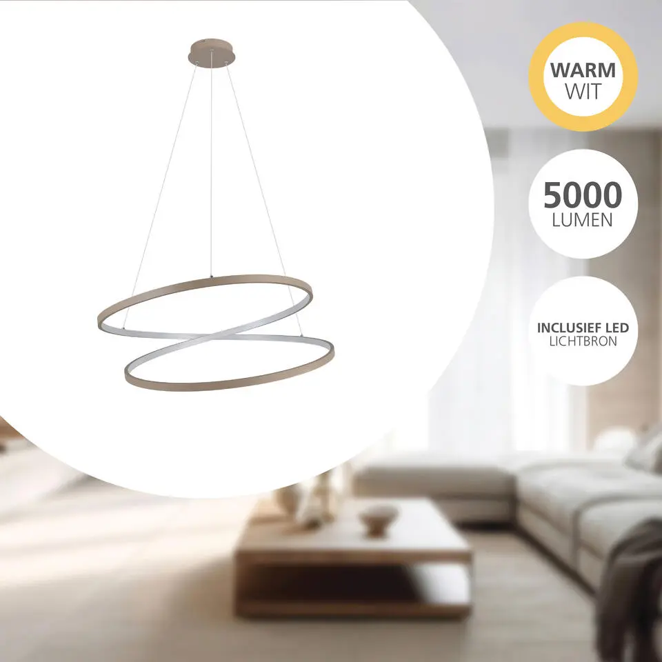 EGLO Ruotale Hanglamp - LED - Ø 70 cm - Zandkleur/Beige/Wit