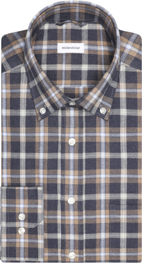 Seidensticker Flannel shirt Regular Long sleeve Button-Down-Collar Check Blue