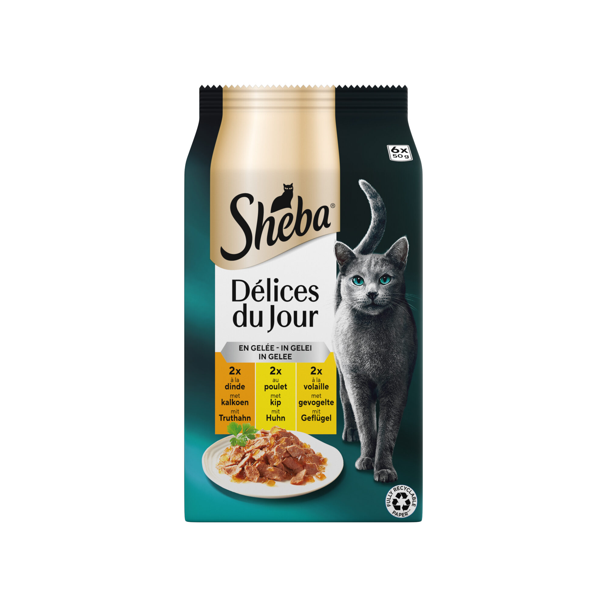 Sheba Délices du Jour in Gelei - Kalkoen, Kip en Gevogelte