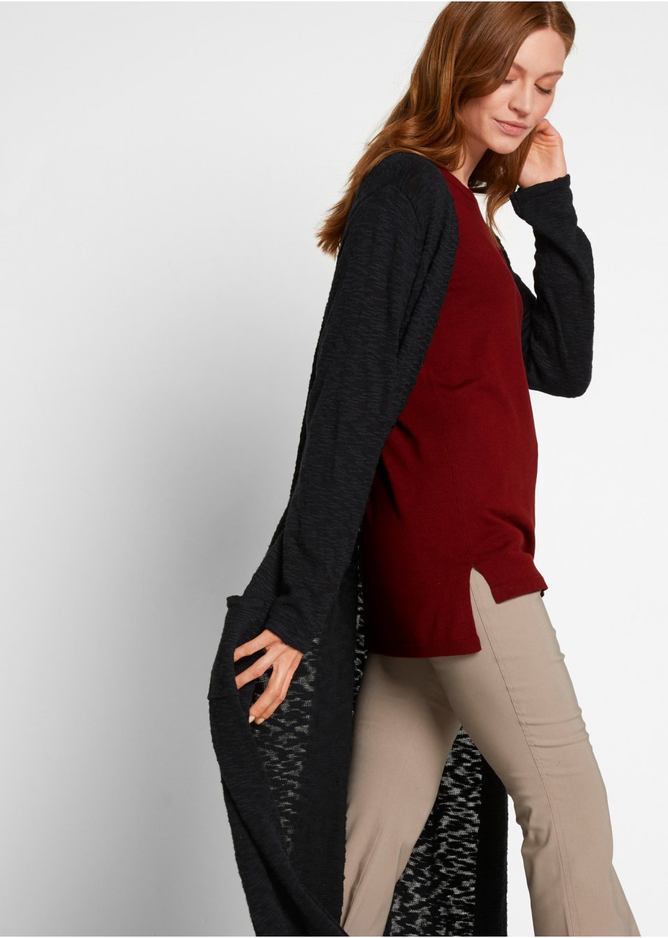 Manteau long en maille, manches longues