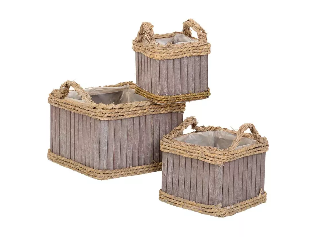 Ensemble de 3 paniers ovales en bois gris