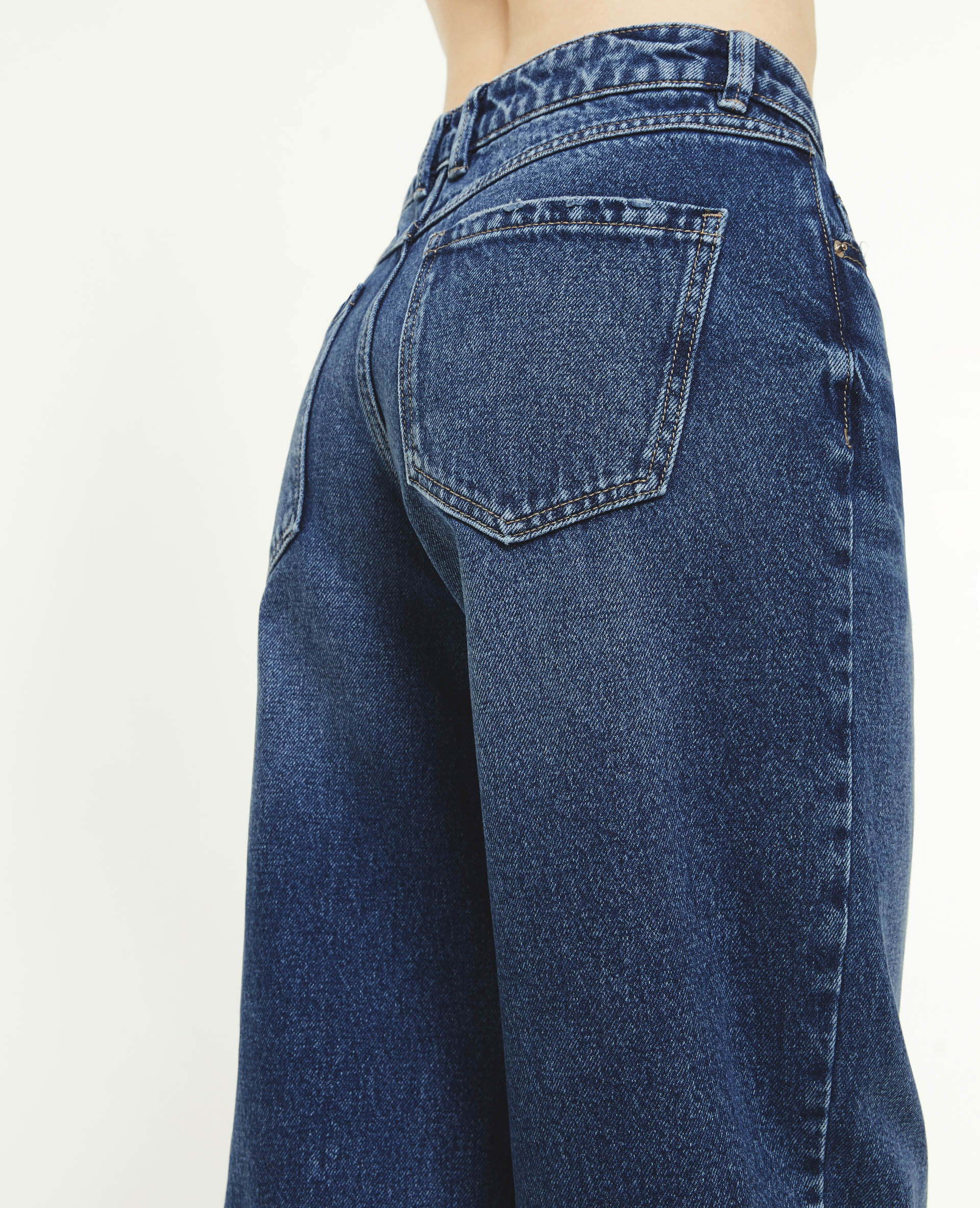 Jean wide taille haute - Bleu