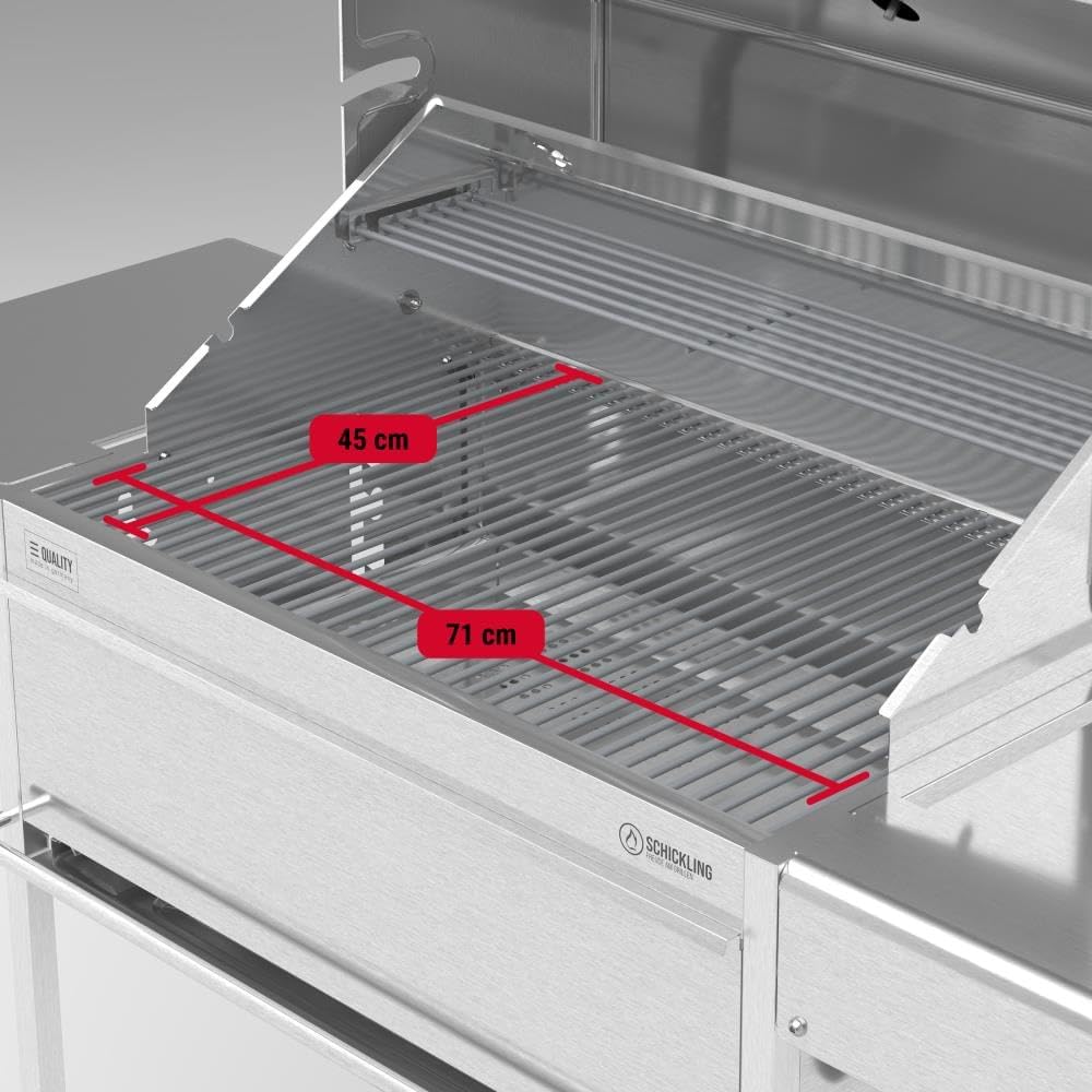 Schickling Holzkohlegrill 'Walter XL - Classic' BBQ Grillwagen aus hochwertigem Edelstahl mit doppelwandigem Grilldeckel - Made in Germany: 5-Fach verstellbar, 4-teiliger Rost, Grillfläche: 71x45cm