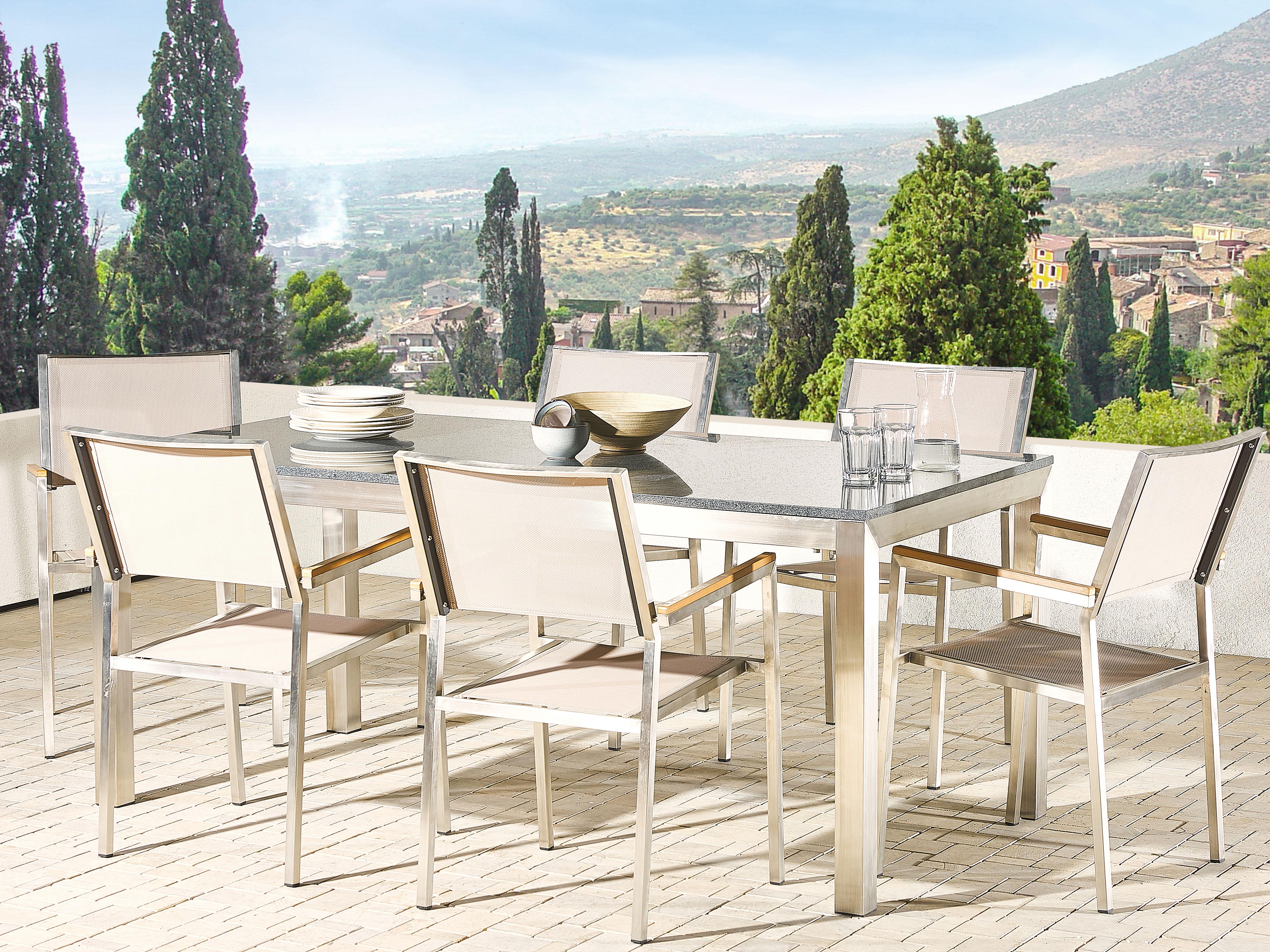 Tuinset 6-zits GROSSETO Graniet Gepolijst Grijs/beige