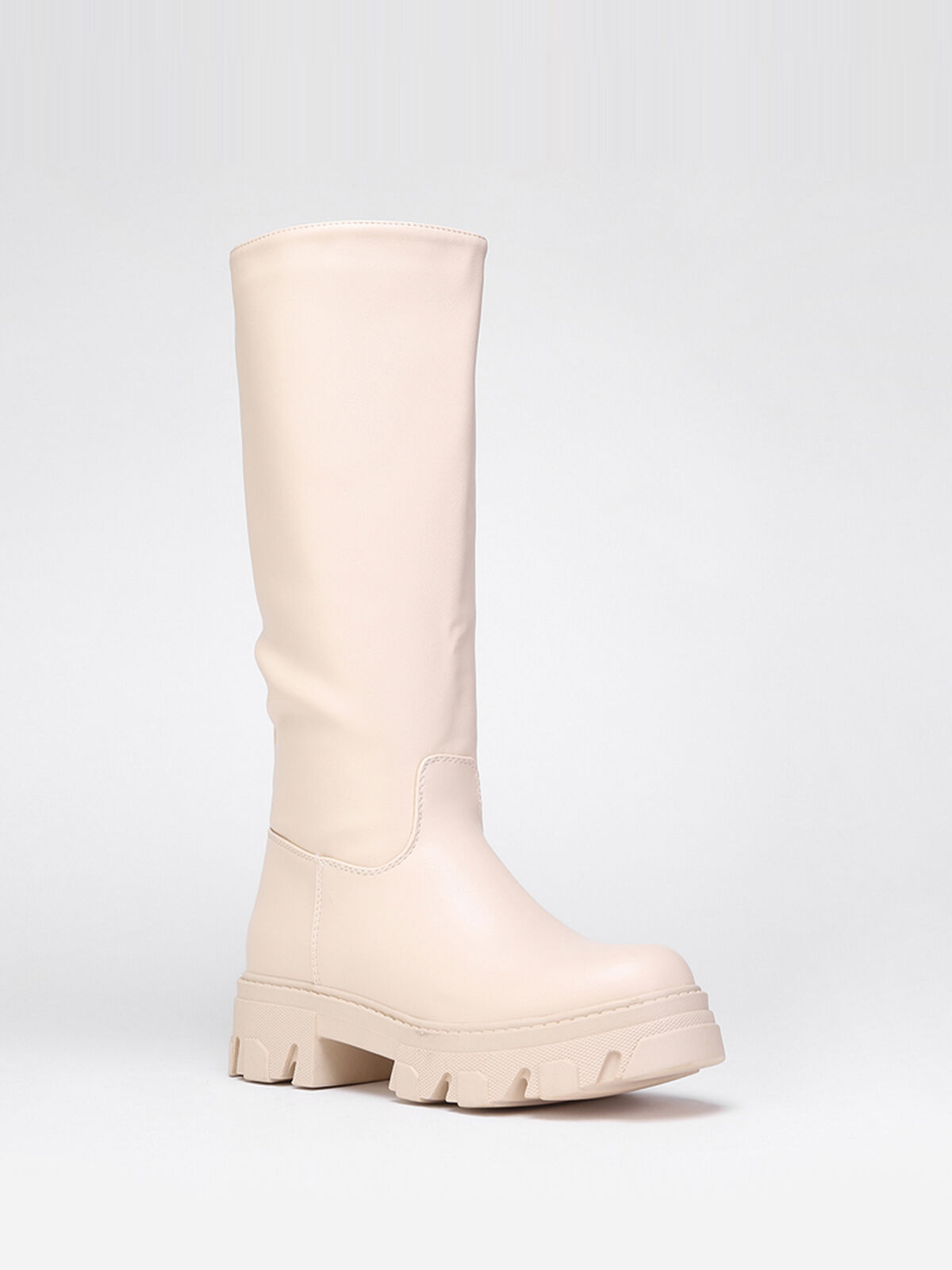 Bottes en simili à semelle crantée- Beige