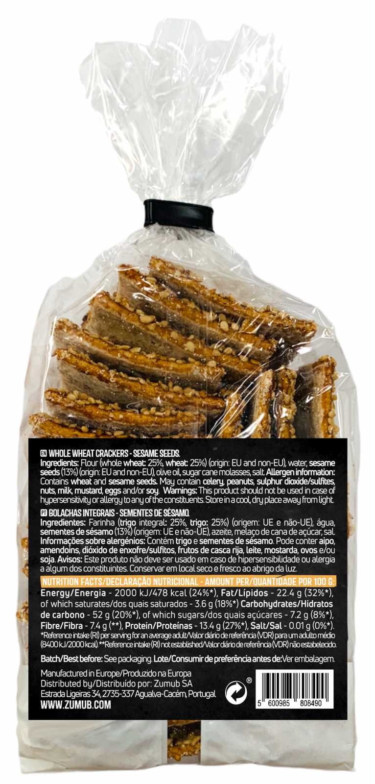 Biscoitos integrais Zumub com sementes de linhaça marrom 200g