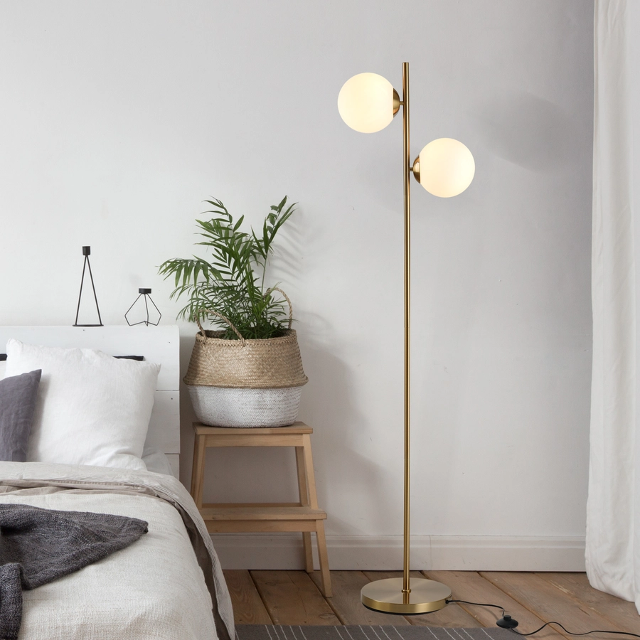 HOMCOM Stehlampe mit 2 Lampenschirmen gold, weiß