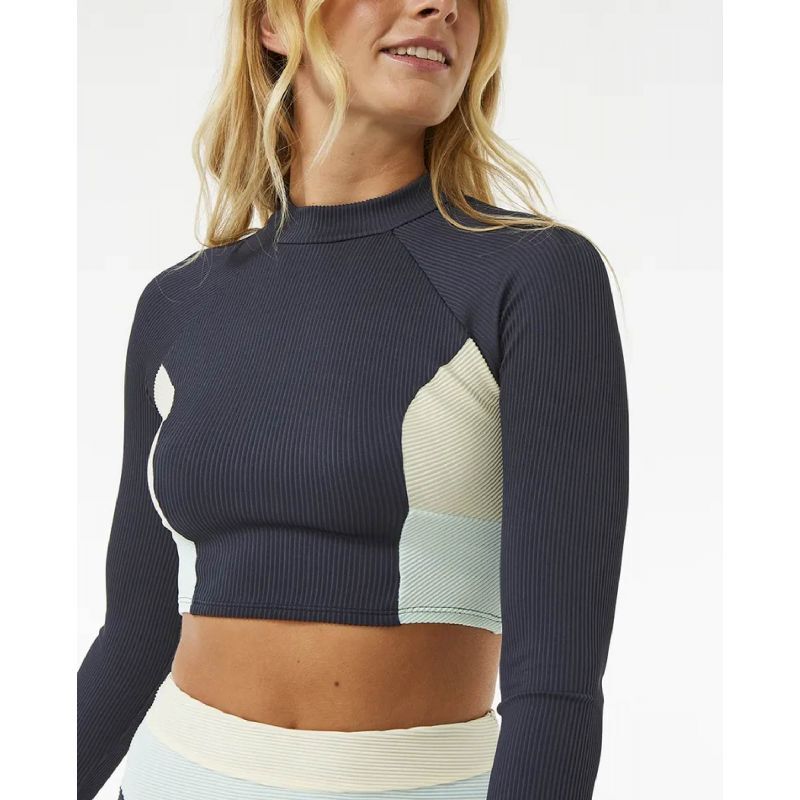Block Party Spliced Crop Long Sleeve - Haut de bikini femme