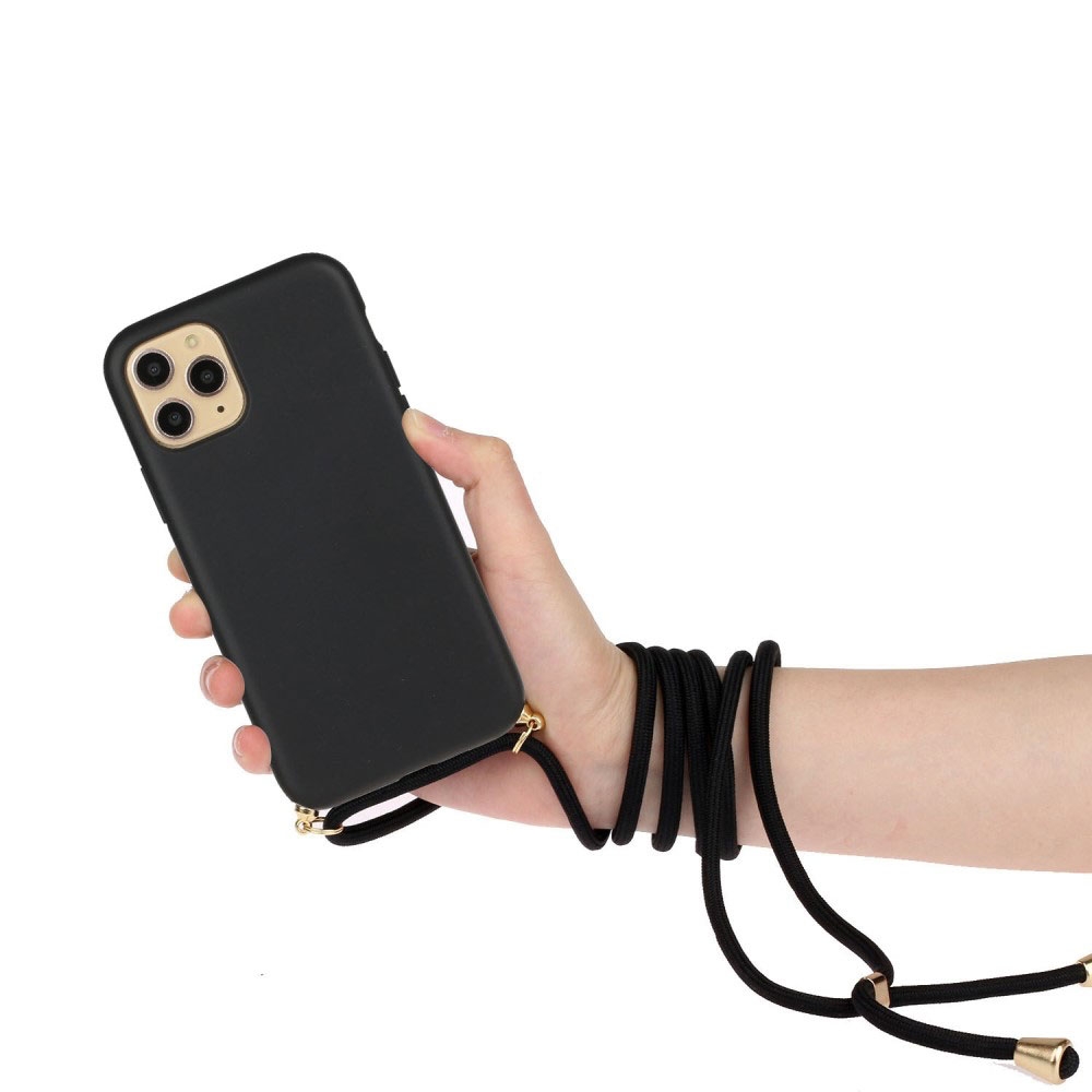 iPhone 12 Pro Max Necklace Bio Gummi Case Hülle Eco Friendly Nachhaltig Kompostierbar   Handykette (150cm) - Schwarz