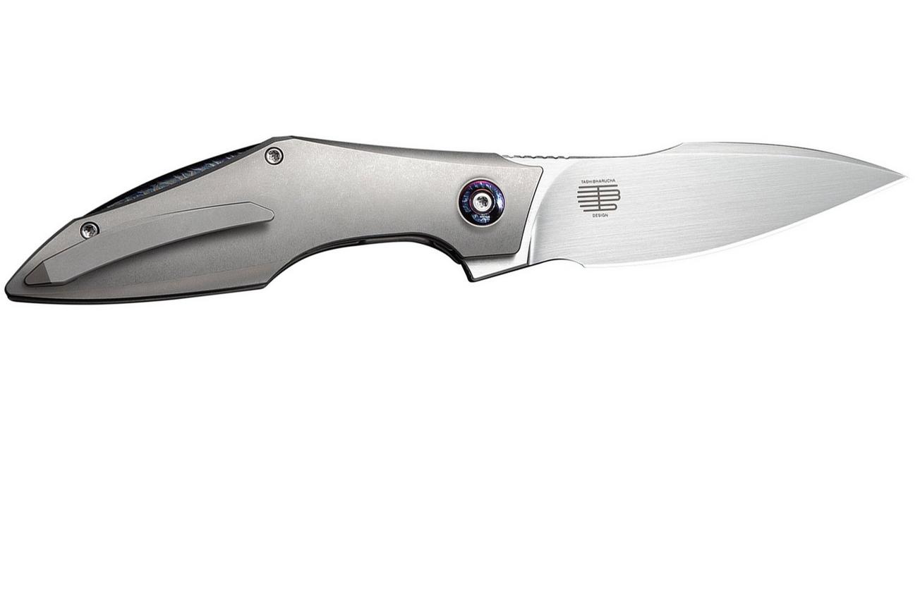 WE Knife Krait Snake WE24084-2 Hand Rubbed Satin Böhler M390, Gray Titanium, Flamed Hardware, zakmes, Tashi Bharucha design
