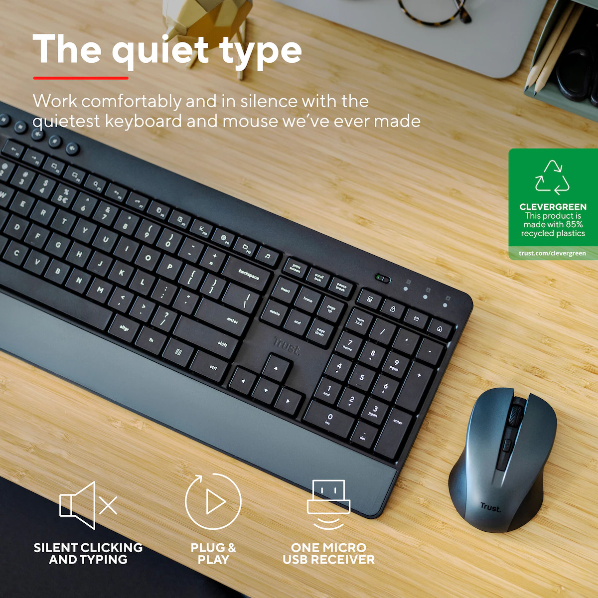 Trust TKM-450 sett med trådløs mus og tastatur (Nordisk oppsett)