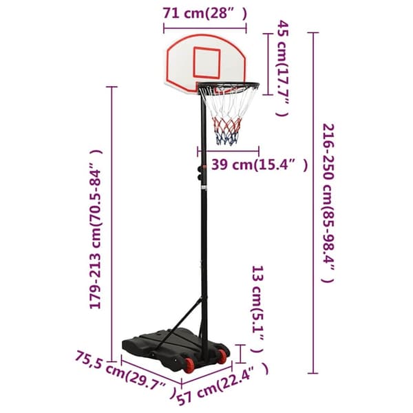 vidaXL Basketballstativ hvit 216-250 cm polyeten