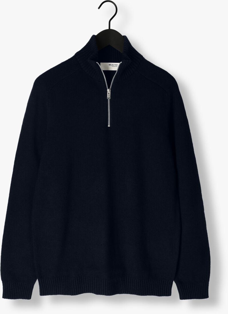 SELECTED HOMME donkerblauwe selected homme trui slhreg dan wool-mix zip high neck ow