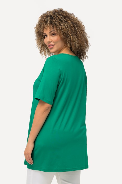 T-Shirt, Zierfalten, A-Linie, Rundhals, Halbarm, Modal
